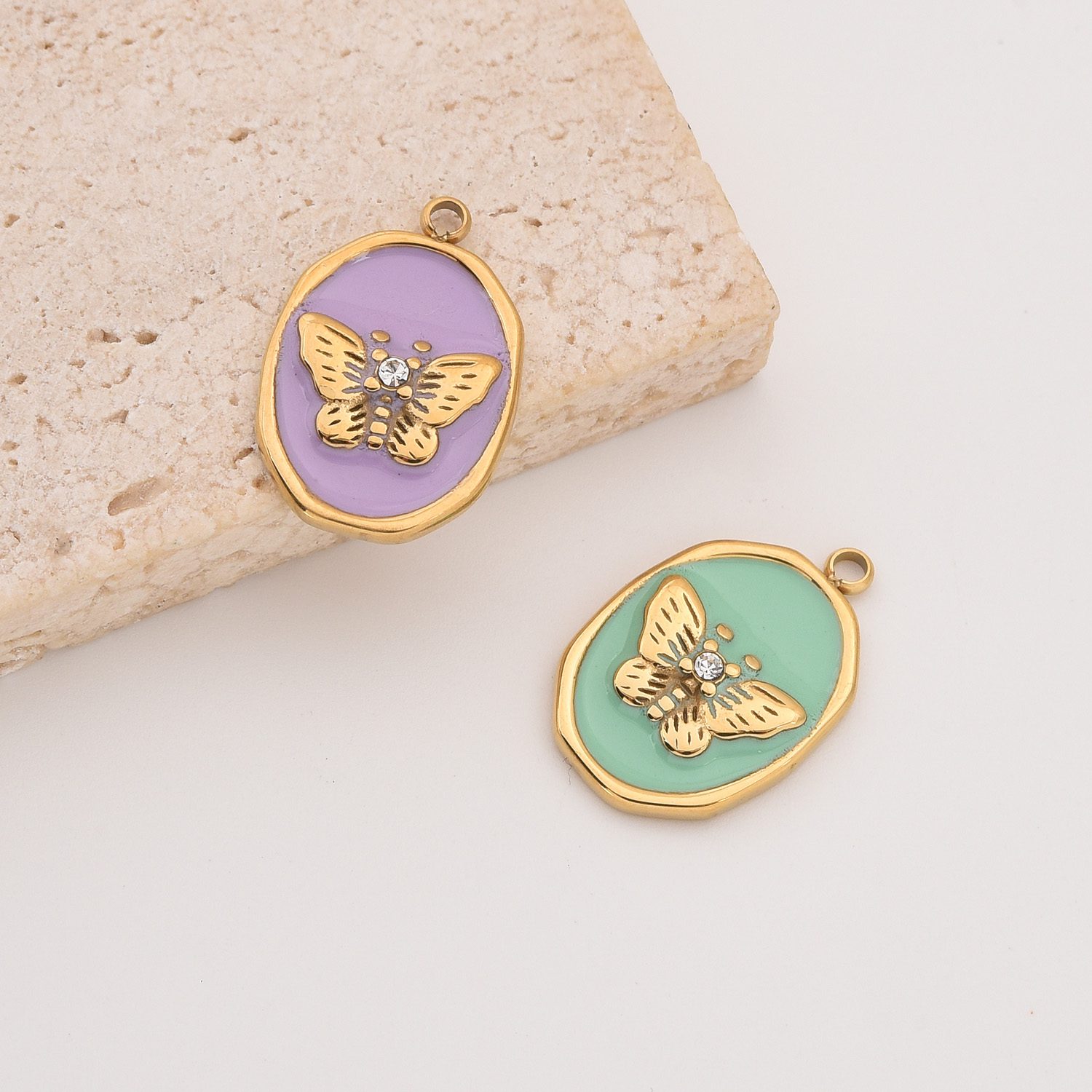 Gold Filled Oval Butterfly Charm, Colorful Enamel CZ Pendant in Stainless Steel for DIY Necklace Bracelet Jewelry, Gift for Women, SCP127 - Image 3