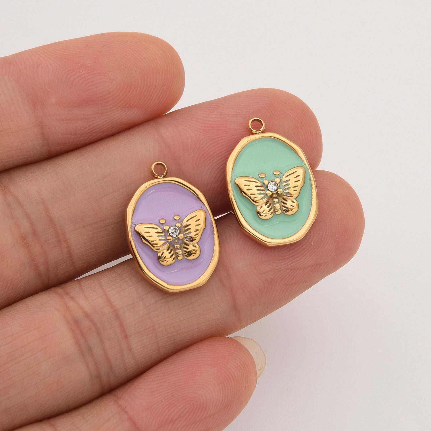 Gold Filled Oval Butterfly Charm, Colorful Enamel CZ Pendant in Stainless Steel for DIY Necklace Bracelet Jewelry, Gift for Women, SCP127 - Image 2