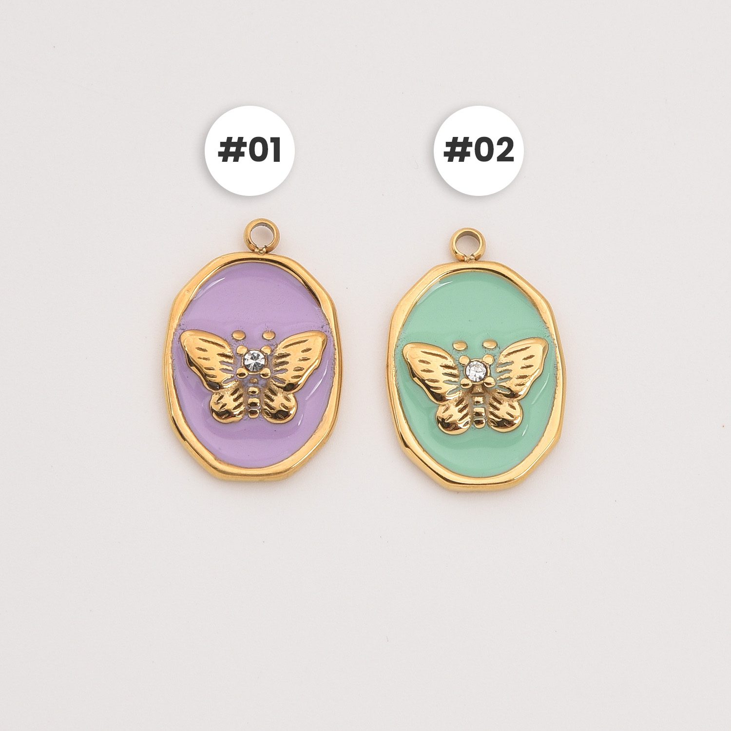 Gold Filled Oval Butterfly Charm, Colorful Enamel CZ Pendant in Stainless Steel for DIY Necklace Bracelet Jewelry, Gift for Women, SCP127