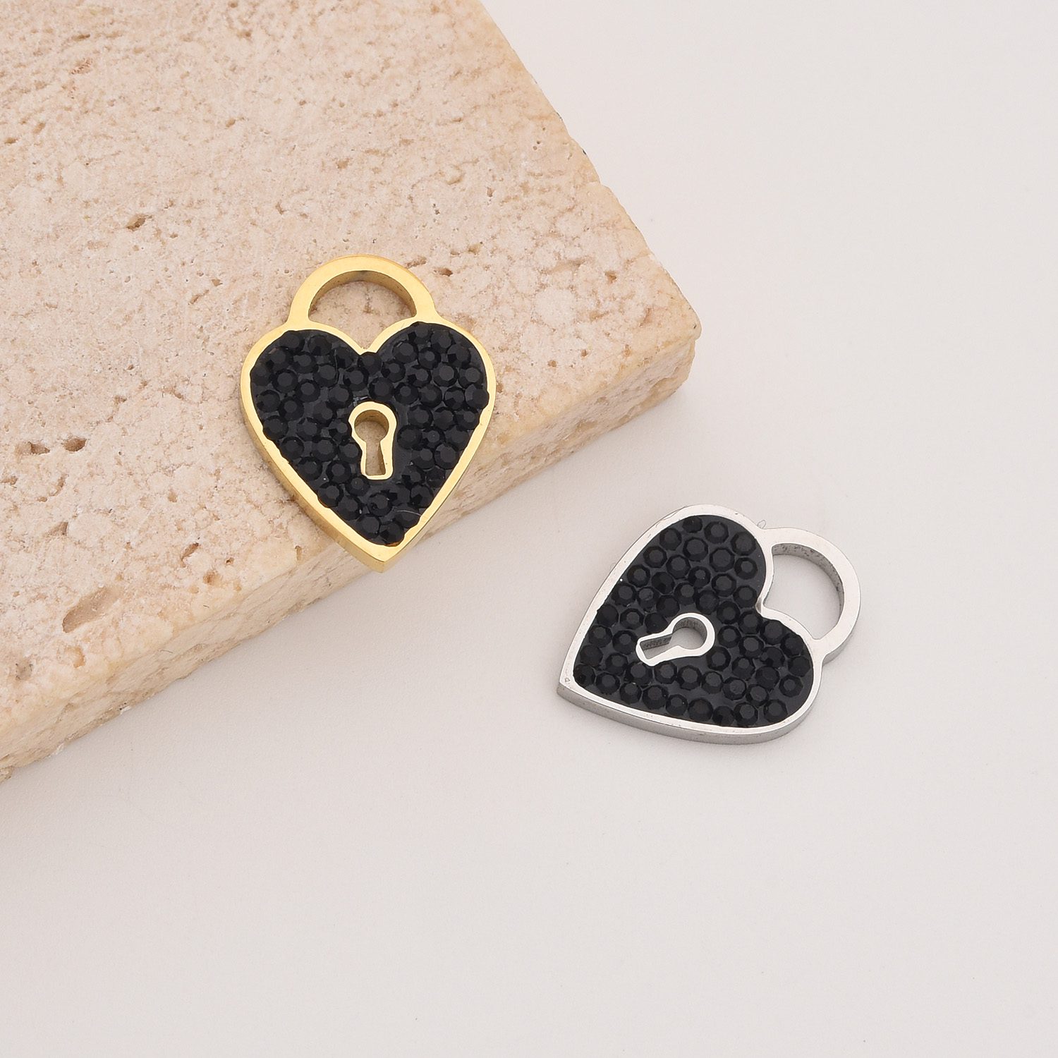 Gold Filled Heart Lock Charm, Black Crystal Padlock Pendant in Stainless Steel for DIY Necklace Bracelet Jewelry, Gift for Women, SCP129 - Image 3
