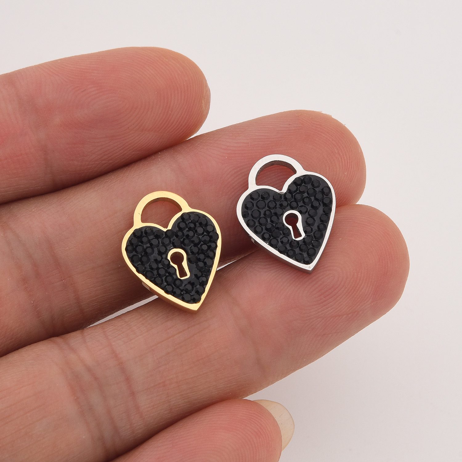 Gold Filled Heart Lock Charm, Black Crystal Padlock Pendant in Stainless Steel for DIY Necklace Bracelet Jewelry, Gift for Women, SCP129 - Image 2