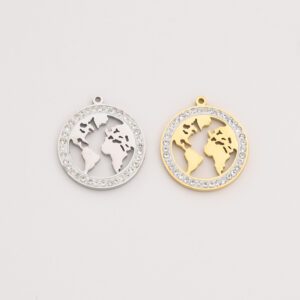Gold Filled Globe Charm, CZ World Map Pendant in Stainless Steel for DIY Necklace Bracelet Jewelry Making, Travel Gift for Women, SCP131