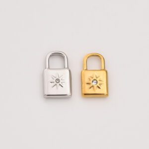 Gold Filled Lock Charm, CZ Starburst Padlock Pendant in Stainless Steel for DIY Necklace Bracelet Jewelry Making, Gift for Her, SCP132