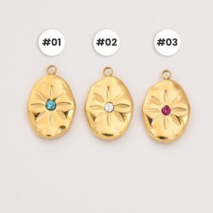 Gold Filled Sand Dollar Birthstone Charm, Oval CZ Pendant in Stainless Steel for DIY Necklace Bracelet Jewelry Making, Gift for Her, SCP134