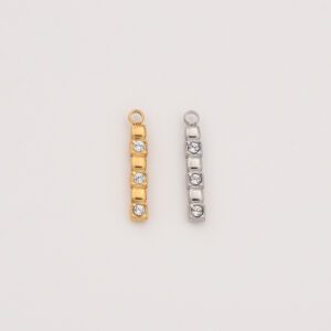 Gold Filled Bar CZ Charm, Vertical Baguette Pendant in Stainless Steel for DIY Necklace Bracelet Jewelry Making, Gift for Her, SCP135