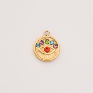 Gold Filled Evil Eye CZ Charm, Colorful Gemstone Pendant in Stainless Steel for DIY Necklace Bracelet Jewelry Making, Gift for Her, SCP139