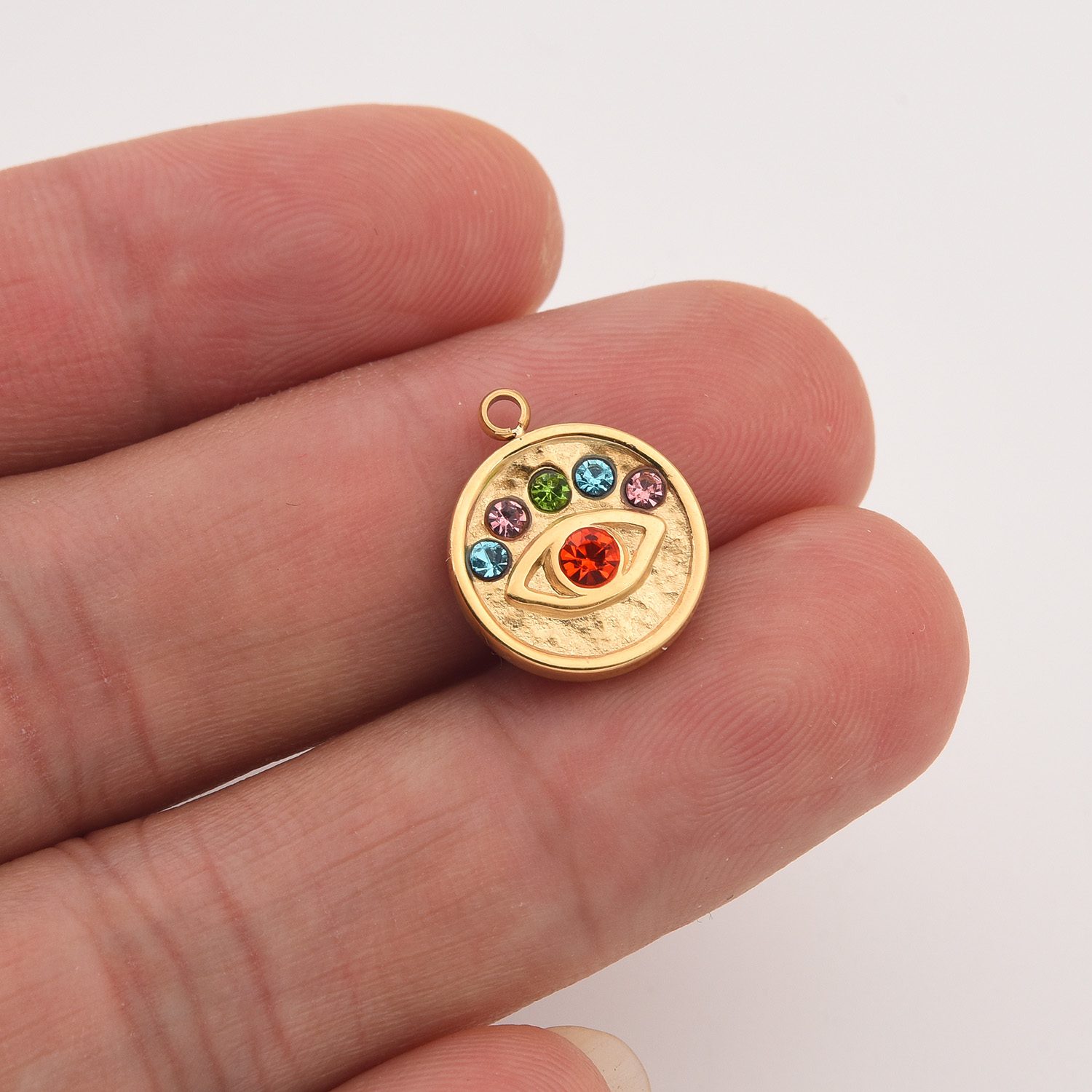 Gold Filled Evil Eye CZ Charm, Colorful Gemstone Pendant in Stainless Steel for DIY Necklace Bracelet Jewelry Making, Gift for Her, SCP139 - Image 2