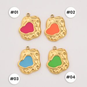 Gold Filled Abstract Heart Charm, Colorful Enamel Heart Pendant in Stainless Steel for DIY Necklace Bracelet Jewelry, Gift for Her, SCP140
