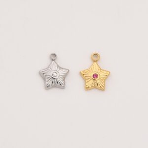 Gold Filled Star CZ Charm, Engraved Starburst Pendant in Stainless Steel for DIY Necklace Bracelet Jewelry Making, Gift for Her, SCP143