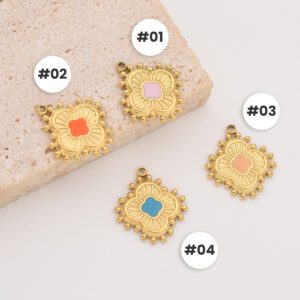 Gold Filled Enamel Clover Charm, Boho Flower Pendant in Stainless Steel for DIY Necklace Bracelet Jewelry Making, Boho Gift for Her, SCP145