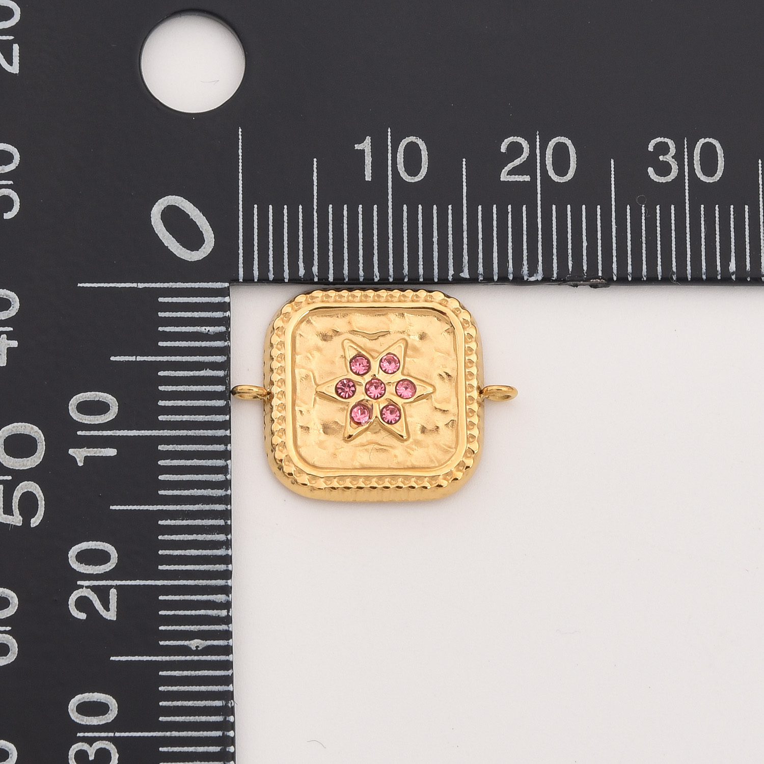 Gold Filled Square CZ Connector Charm, Textured Starburst Pendant with Pink Gemstones in Stainless Steel for DIY Bracelet Necklace, SCP148 - Image 4