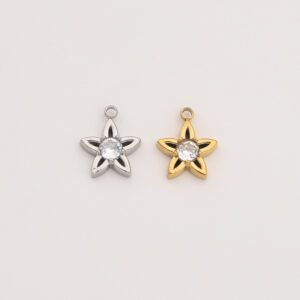 Gold Filled Flower CZ Charm, Stainless Steel Five Petal Pendant for DIY Necklace Bracelet Jewelry Making, Elegant Gift for Her, SCP150