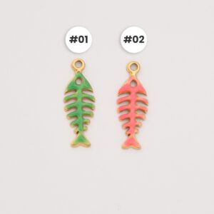 Gold Filled Enamel Fish Bone Charm, Stainless Steel Skeleton Pendant for DIY Necklace Bracelet Jewelry Making, Funky Gift for Women, SCP152