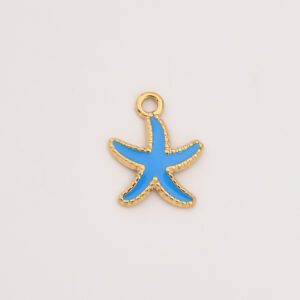 Gold Filled Starfish Charm, Stainless Steel Blue Enamel Ocean Pendant for DIY Necklace Bracelet Jewelry Making, Gift for Women, SCP153