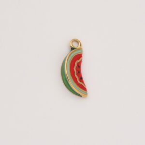 Gold Filled Watermelon Charm, Stainless Steel Enamel Fruit Pendant for DIY Summer Necklace or Bracelet Jewelry Making, Fun Gift, SCP159
