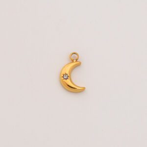 Gold Filled Crescent Moon Charm with Star Rhinestone, Stainless Steel Celestial Pendant for DIY Necklace Bracelet Jewelry Making, SCP160