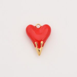 Gold Filled Red Enamel Heart Charm, Stainless Steel Flame Pendant for DIY Necklace Bracelet Jewelry Making, Valentine's Gift for Her, SCP162