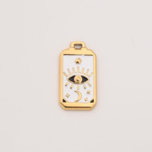 Gold Filled Celestial Evil Eye Charm, Stainless Steel White Enamel Pendant with Moon and Stars for DIY Boho Necklace Bracelet Jewelry SCP163