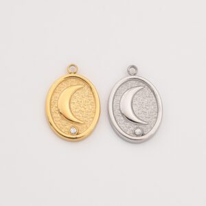 Gold Filled Oval Moon Charm with CZ, Stainless Steel Crescent Pendant for DIY Necklace Bracelet Jewelry Making, Gift for Women, SCP164