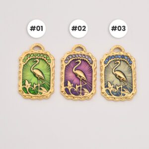 Gold Filled Flamingo Charm, Stainless Steel Enamel Bird Pendant with Rhinestones for DIY Tropical Necklace Bracelet Jewelry, Gift, SCP165