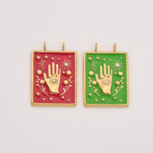 Gold Filled Evil Eye Hand Charm, Stainless Steel Enamel Hamsa Hand Pendant for DIY Necklace Bracelet Jewelry Making, Gift for Her, SCP169