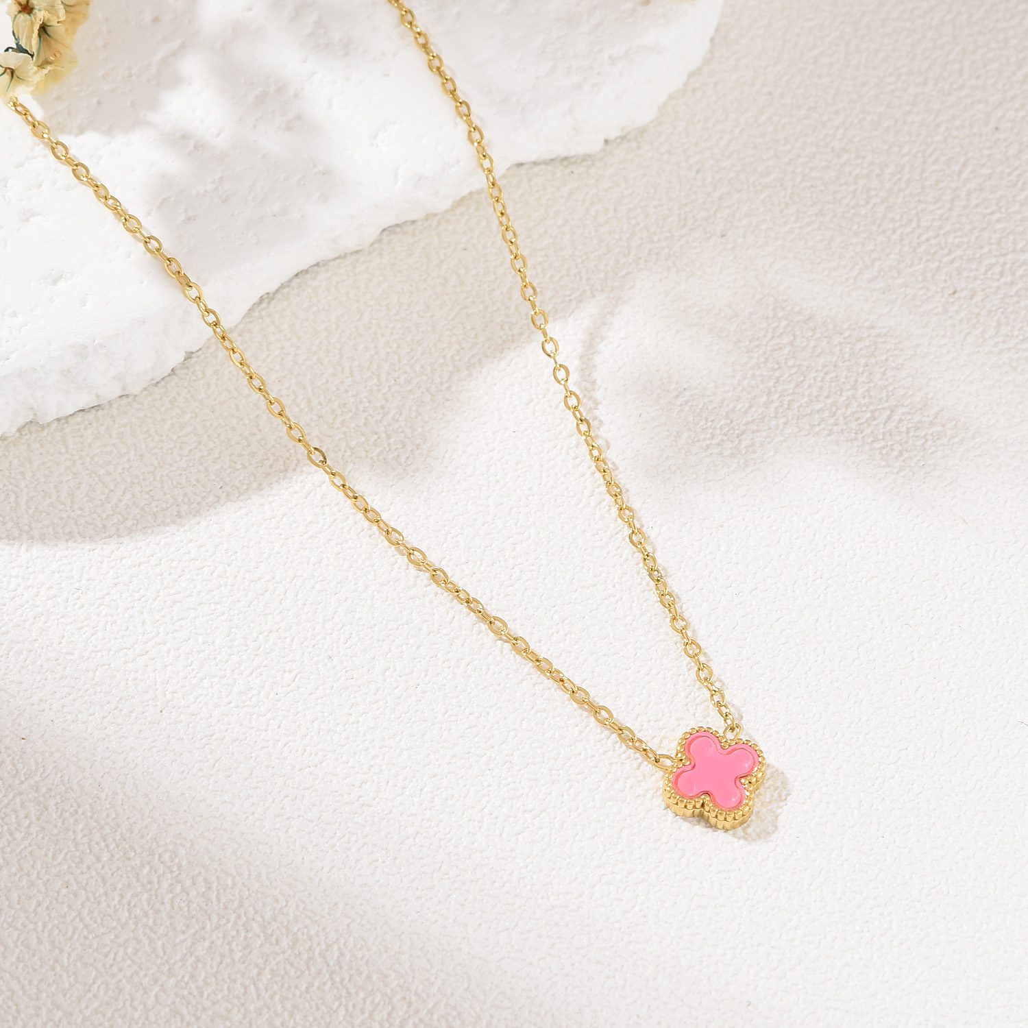 Gold Filled Clover Pendant Necklace, Enamel Pink Black Turquoise Clover Necklace, Stainless Steel Lucky Charm Jewelry, Gift for Her, SNL005 - Image 9