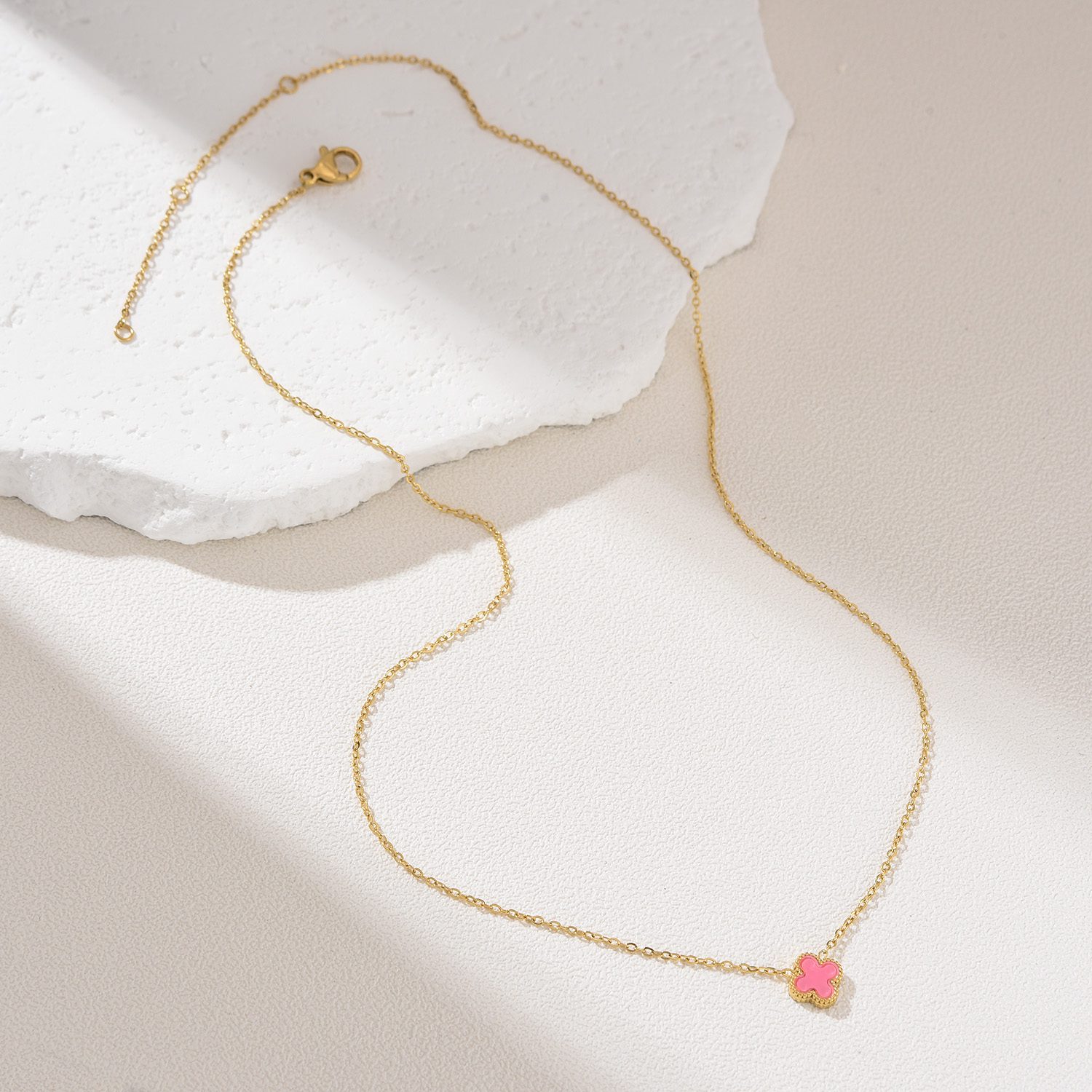 Gold Filled Clover Pendant Necklace, Enamel Pink Black Turquoise Clover Necklace, Stainless Steel Lucky Charm Jewelry, Gift for Her, SNL005 - Image 10