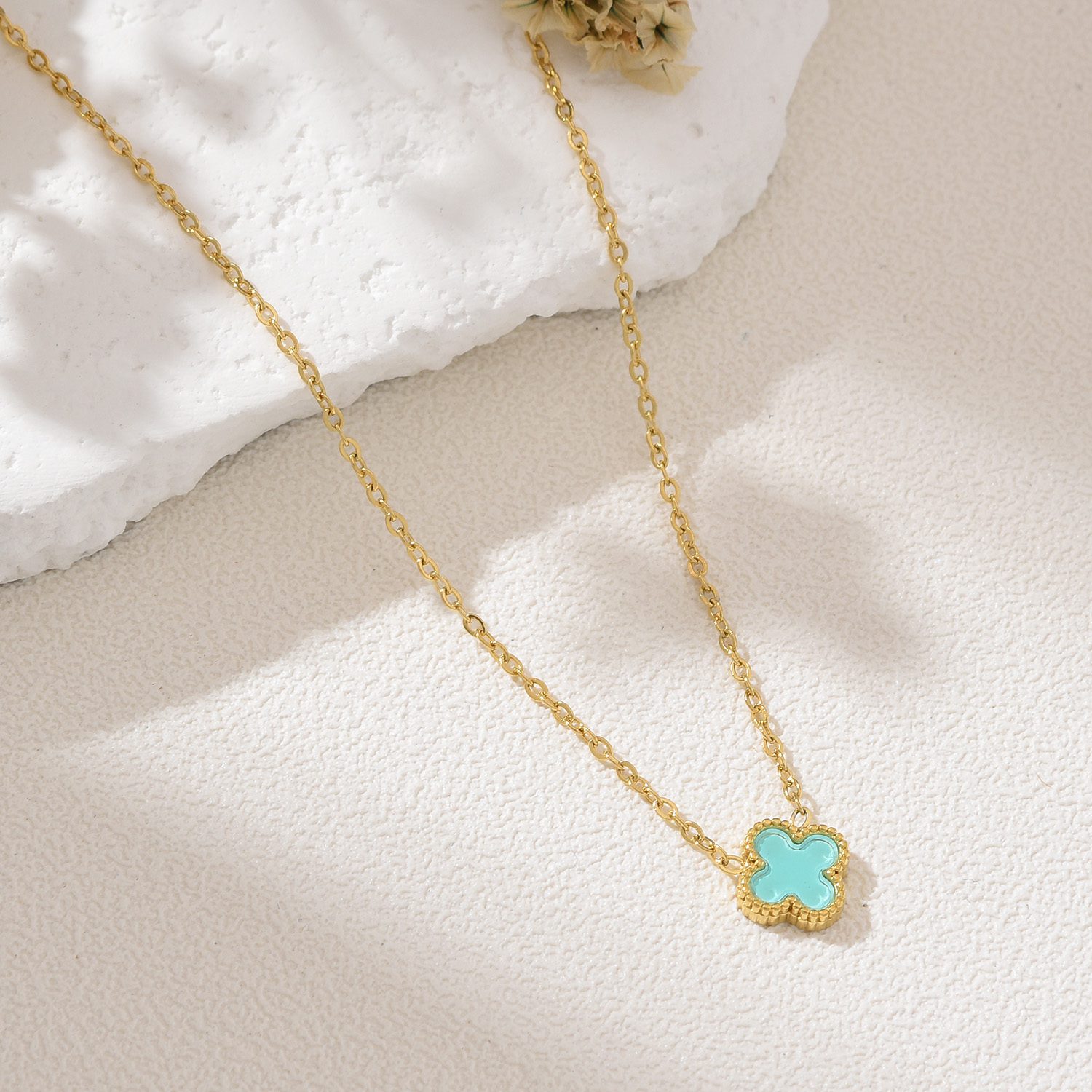 Gold Filled Clover Pendant Necklace, Enamel Pink Black Turquoise Clover Necklace, Stainless Steel Lucky Charm Jewelry, Gift for Her, SNL005 - Image 5