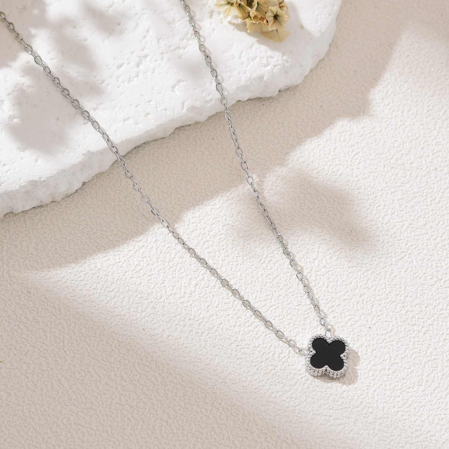 Gold Filled Clover Pendant Necklace, Enamel Pink Black Turquoise Clover Necklace, Stainless Steel Lucky Charm Jewelry, Gift for Her, SNL005 - Image 3