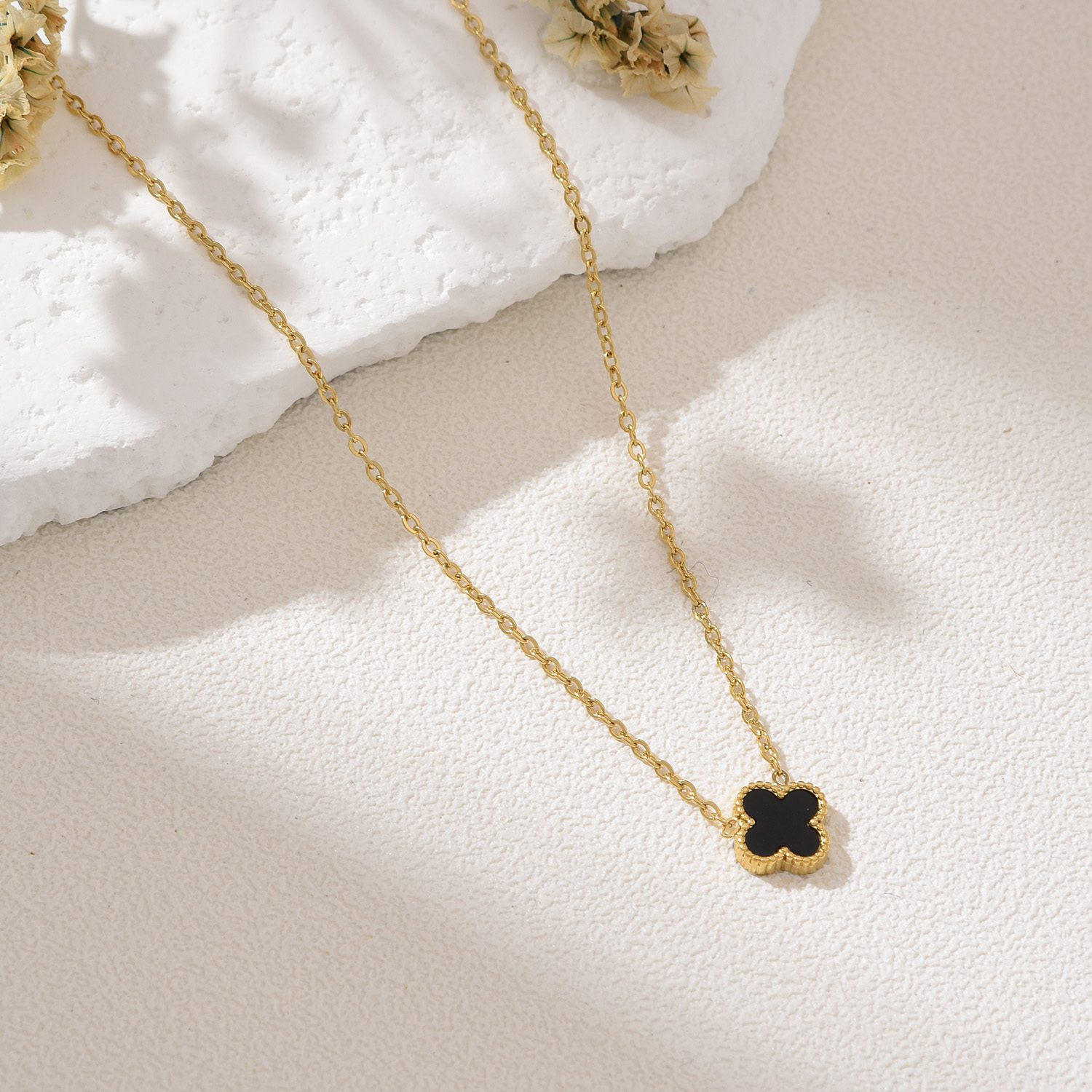 Gold Filled Clover Pendant Necklace, Enamel Pink Black Turquoise Clover Necklace, Stainless Steel Lucky Charm Jewelry, Gift for Her, SNL005