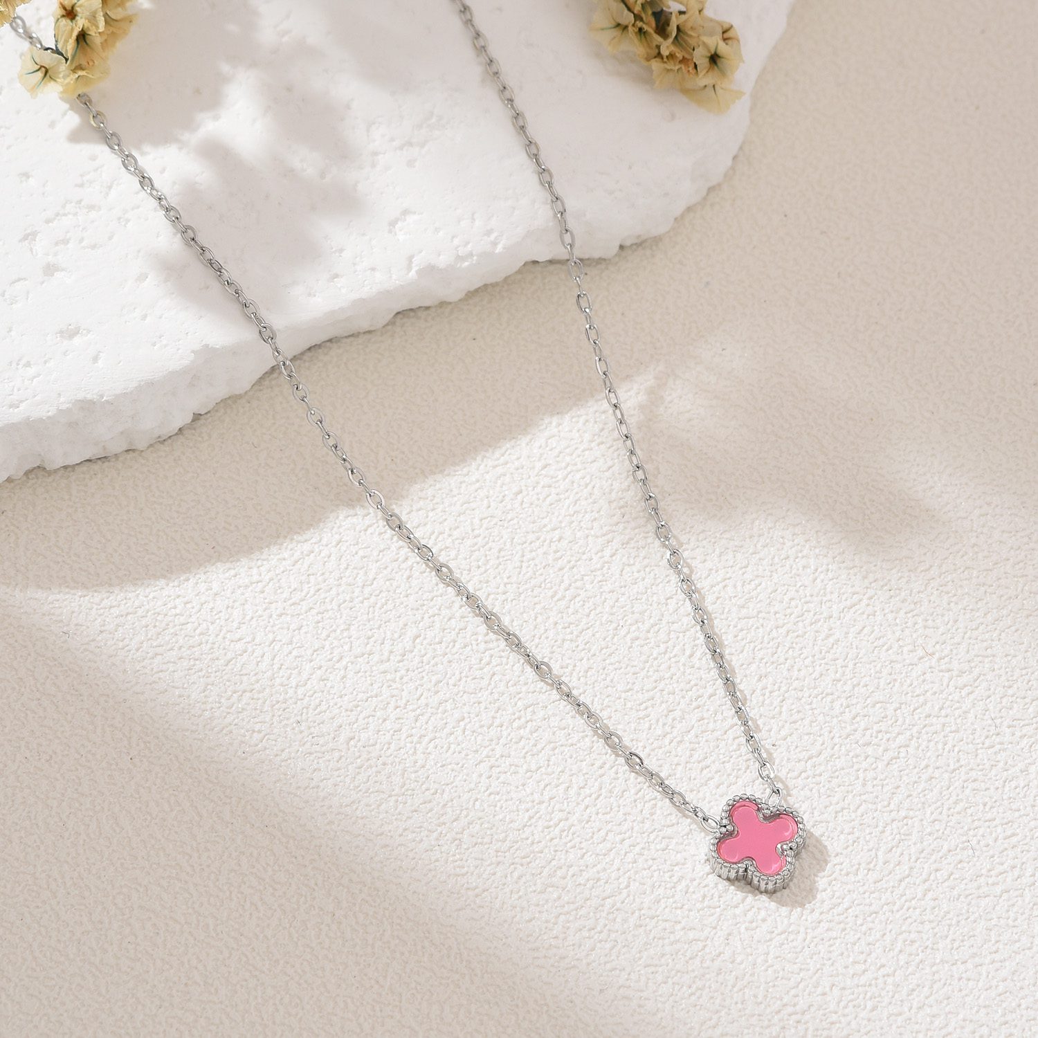 Gold Filled Clover Pendant Necklace, Enamel Pink Black Turquoise Clover Necklace, Stainless Steel Lucky Charm Jewelry, Gift for Her, SNL005 - Image 11