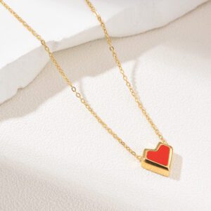 Gold Filled Red Enamel Heart Necklace, Minimalist Dainty Chain, Stainless Steel Jewelry, Romantic Gift for Her, Valentine Jewelry, SNL009