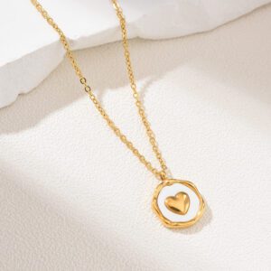 Gold Filled Wax Seal Heart Pendant Necklace, Dainty Chain, Stainless Steel Jewelry, Romantic Gift for Her, Minimalist Necklace, SNL011