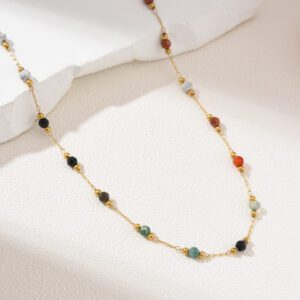 Gold Filled Gemstone Beaded Necklace, Multicolor Dainty Chain, Stainless Steel Jewelry, Boho Layering Necklace, Gift for Women, SNL012