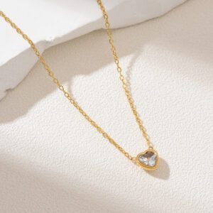 Gold Filled Heart CZ Pendant Necklace, Dainty Minimalist Chain, Stainless Steel Jewelry, Romantic Gift for Her, Sparkle Jewelry, SNL013
