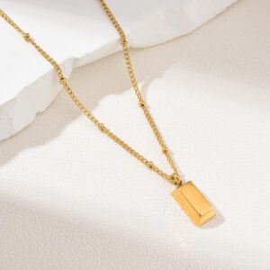 Gold Filled Rectangle Bar Pendant Necklace, Dainty Minimalist Chain, Stainless Steel Jewelry, Elegant Gift for Women, Layering, SNL016