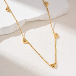 Gold Filled Multi Heart Charm Necklace, Dainty Minimalist Chain, Stainless Steel Jewelry, Romantic Layering Necklace, Gift for Her, SNL018