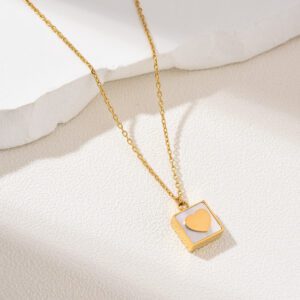 Gold Filled Square Heart Pendant Necklace, Dainty Minimalist Chain, Stainless Steel Jewelry, Romantic Gift for Women, Layering, SNL019