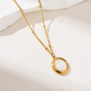 Gold Filled Circle Pendant Necklace, Dainty Beaded Chain, Minimalist Stainless Steel Jewelry, Elegant Layering Necklace, Gift for Her SNL021