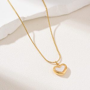 Gold Filled White Enamel Heart Necklace, Dainty Minimalist Chain, Stainless Steel Jewelry, Romantic Gift for Her, Layering, SNL023