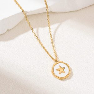 Gold Filled White Enamel Star Pendant Necklace, Dainty Minimalist Chain, Stainless Steel Jewelry, Gift for Her, Layering Necklace, SNL024