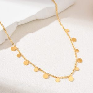 Gold Filled Multi Disc Charm Necklace, Dainty Minimalist Chain, Stainless Steel Jewelry, Elegant Layering Gift for Her, Everyday, SNL029