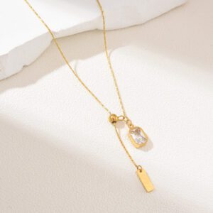Gold Filled Y Crystal Drop Necklace, Dainty Minimalist Chain, Stainless Steel Jewelry, Elegant Layering Gift for Her, Adjustable, SNL033