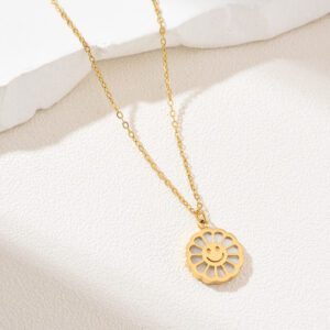 Gold Filled Sunburst Charm Necklace, Dainty Minimalist Chain, Stainless Steel Jewelry, Boho Layering Gift for Her, Sunshine Jewelry, SNL034