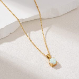 Gold Filled Opal Pendant Necklace, Dainty October Birthstone, Minimalist Stainless Steel Jewelry, Elegant Adjustable Gift Necklace, SNL035