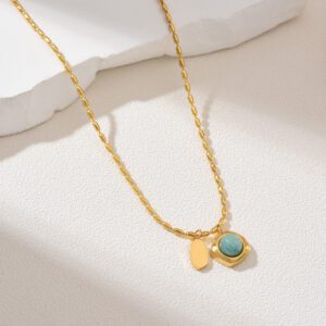 Gold Filled Green Gemstone Pendant Necklace, Stainless Steel Minimalist Layering Jewelry, Elegant Adjustable Dainty Gift Necklace, SNL036