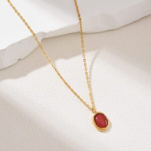 Gold Filled Red Enamel Pendant Necklace, Minimalist Stainless Steel Chain, Dainty Layering Jewelry, Elegant Gift for Her, Handmade, SNL038