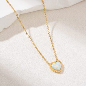 Gold Filled Opal Heart Necklace, Minimalist Stainless Steel Chain, Dainty Layering Pendant, Everyday Jewelry, Gift for Her, Handmade, SNL039
