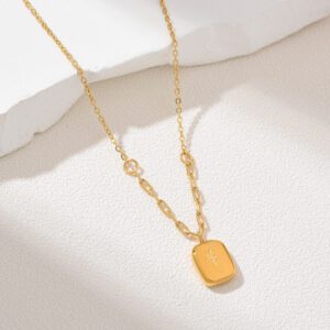 Gold Filled Rectangle Pendant Necklace, Minimalist Stainless Steel Chain, Dainty Layering Jewelry, Everyday Gift for Her, Handmade, SNL041