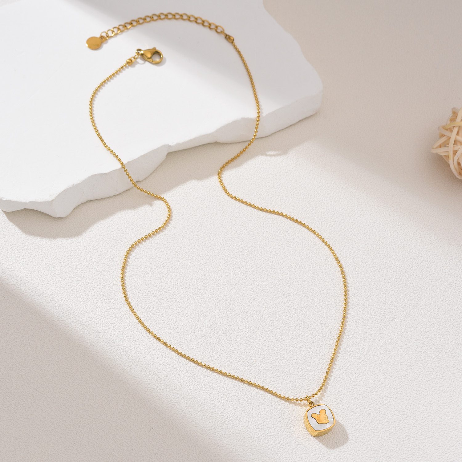 Gold Filled Mouse Pendant Necklace, Enamel Square Charm on Ball Chain, Elegant Stainless Steel Accent Jewelry Gift for Animal Lovers, SNL042 - Image 2